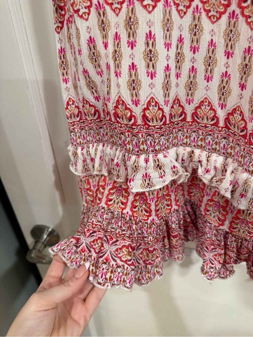 Women's Maxi Skirt in Pink and Cream Boho Print - Picture 2 of 9
